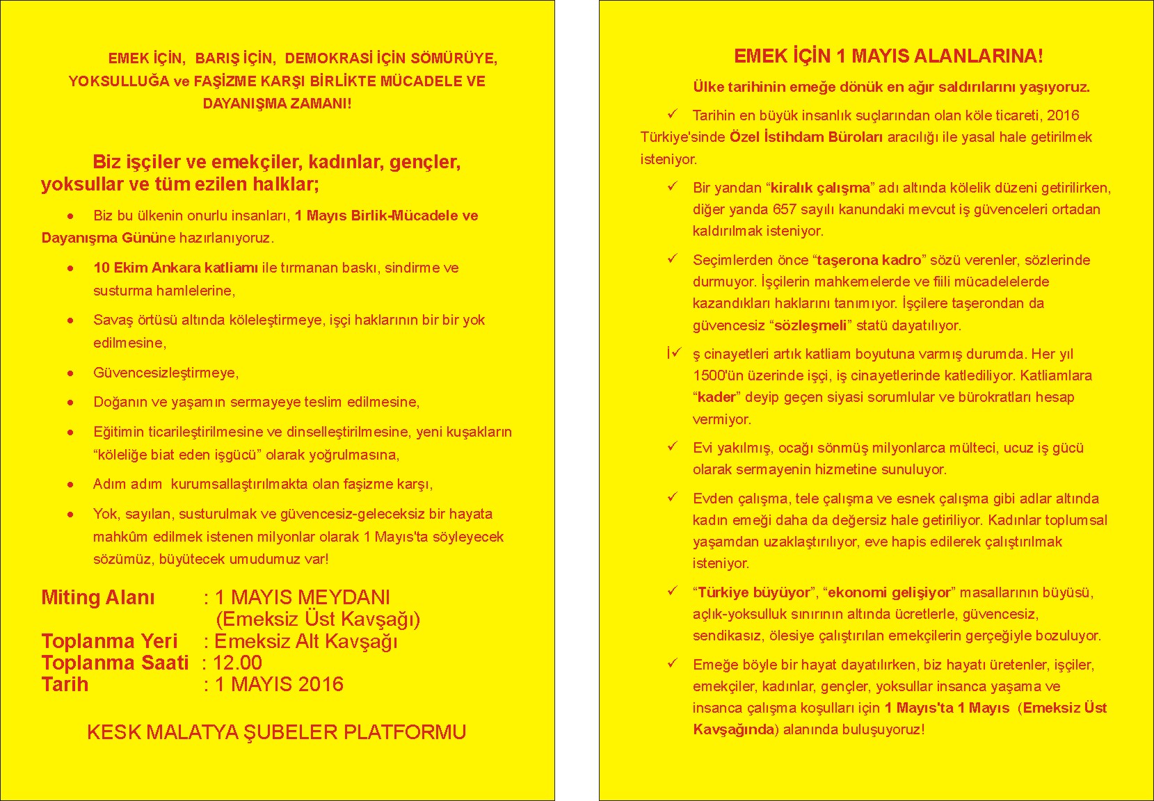 1 Mayıs eL iLANI